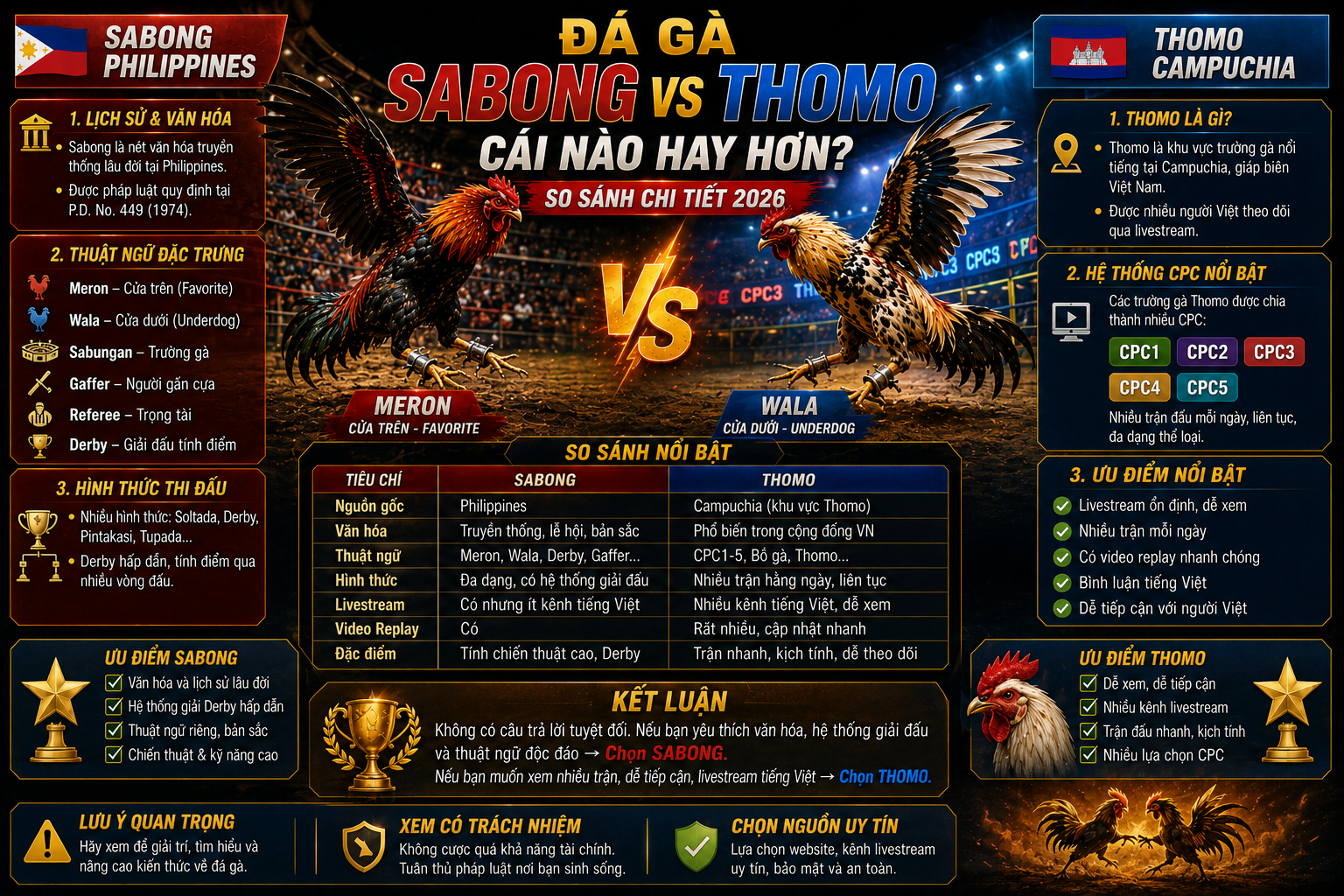 Đá gà Sabong và Thomo