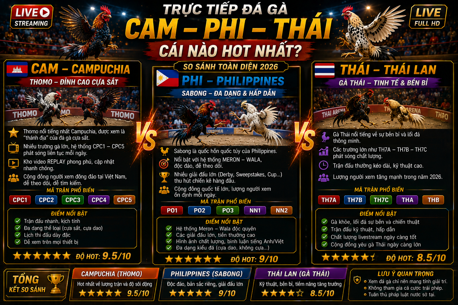 Trực tiếp đá gà Cam – Phi – Thái